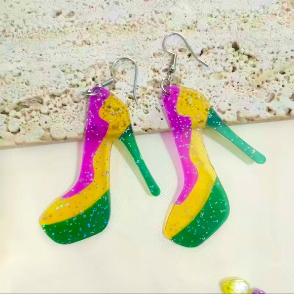 Mardi Gras High Heel Earrings - Picture 2 of 3